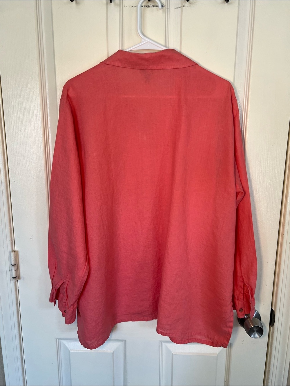 Eileen Fisher 100% Irish Linen Button Front Shirt Large Coral Long Sleeve - Picture 8 of 9